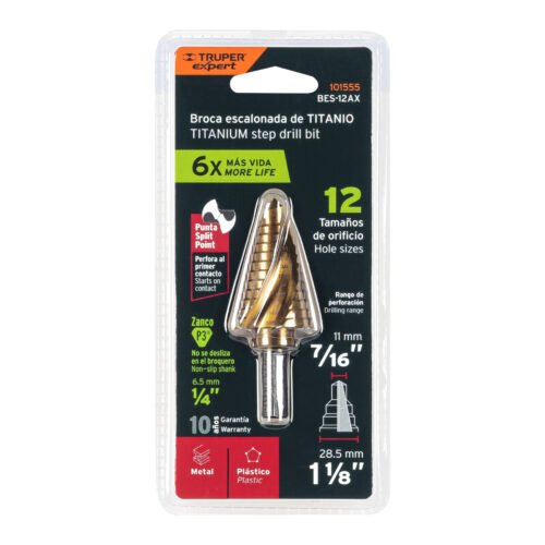 101555 - Broca escalonada titanio 12 escalones 7/16" a 1-1/8", Expert
