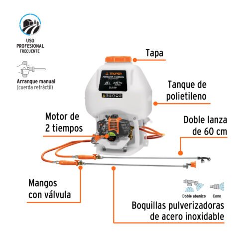 101568.1 101568 - Fumigador de 25 L con motor a gasolina de 2 tiempos, Truper