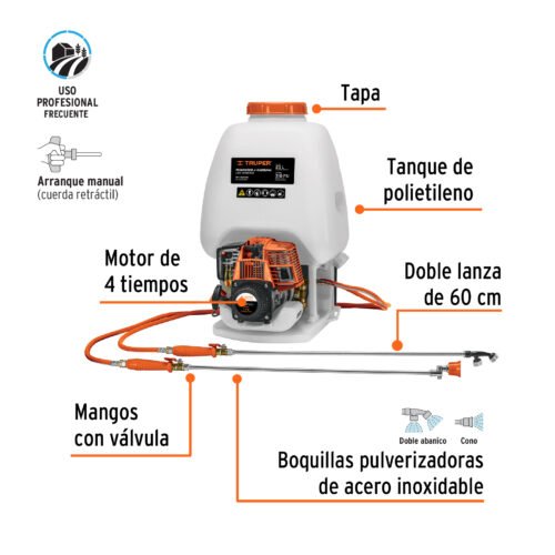 101569 - Fumigador de 25 L con motor a gasolina de 4 tiempos, Truper
