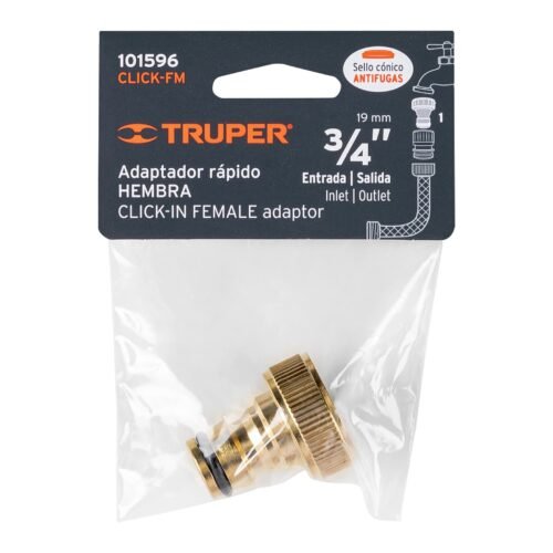 101596.2 101596 - Conector 3/4" rápido hembra de latón, sistema click, Truper