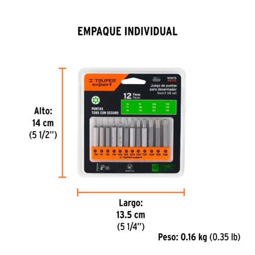 101675 - Juego de 12 puntas torx combinadas c/seguro largo 2", Expert
