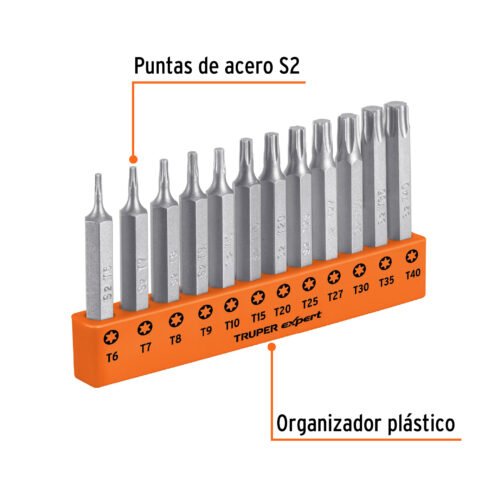 101678 - Juego de 12 puntas torx combinadas largo 2", Truper Expert