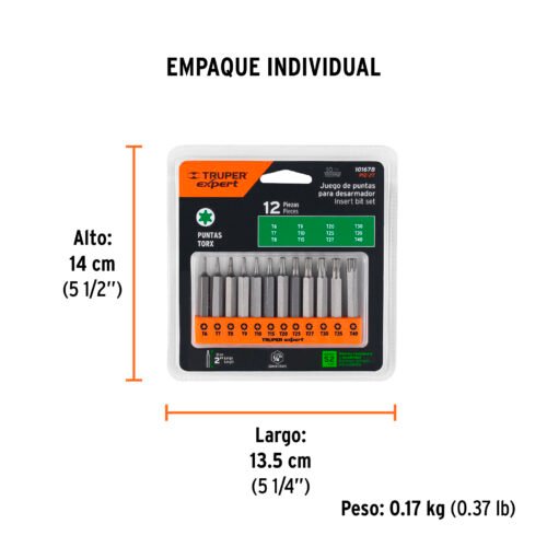 101678 - Juego de 12 puntas torx combinadas largo 2", Truper Expert