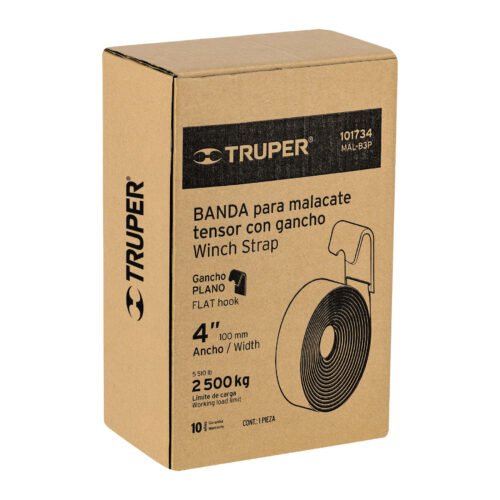 101734 - Banda de 4" x 9 m con gancho plano para malacate, Truper