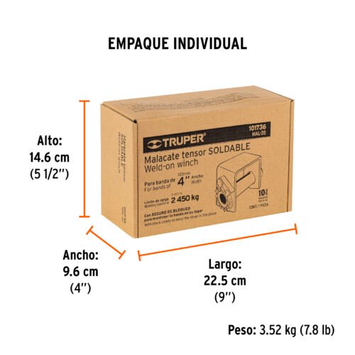101736 - Malacate soldable para banda de 4" ancho, Truper