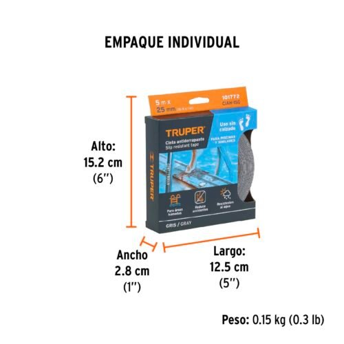 101772.3 101772 - Rollo de 5 m cinta antiderrapante 25mm gris p/áreas húmedas