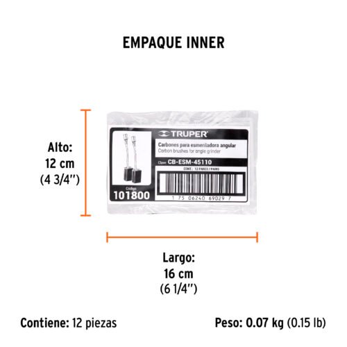101800..3 101800 - Bolsa con 2 carbones de repuesto para ESM-45110, TRUPER