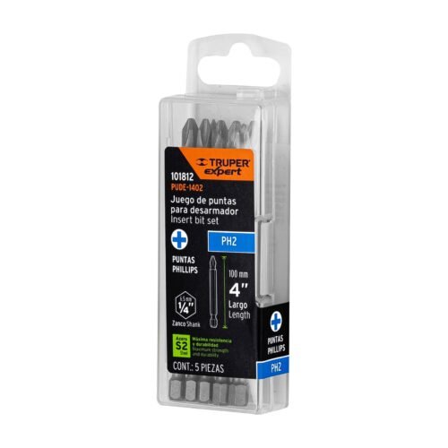 101812.3 101812 - Estuche con 5 puntas de cruz PH2 largo 4", Truper Expert