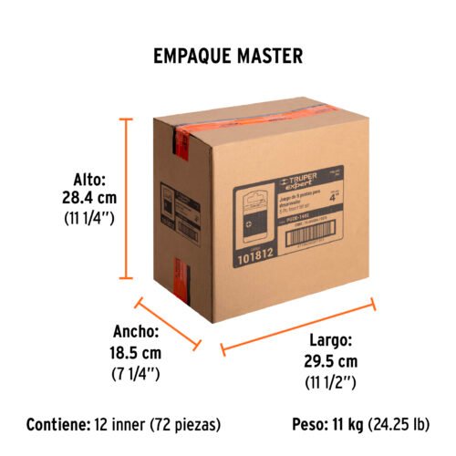 101812.6 101812 - Estuche con 5 puntas de cruz PH2 largo 4", Truper Expert