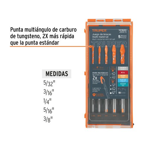 101820 - Juego de 5 brocas multimaterial, Truper