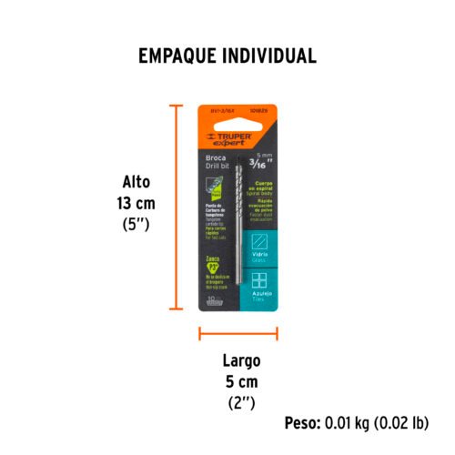 101826 - Broca para vidrio y azulejo 3/16", Truper Expert
