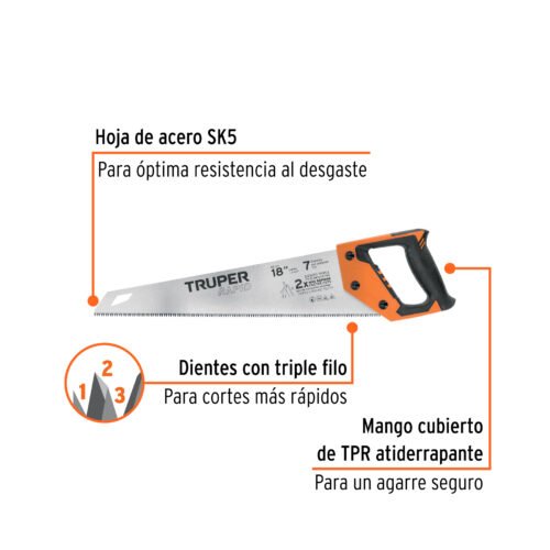 101868 - Serrucho Rapid 18", 7 DPP, mango Comfort grip, Truper