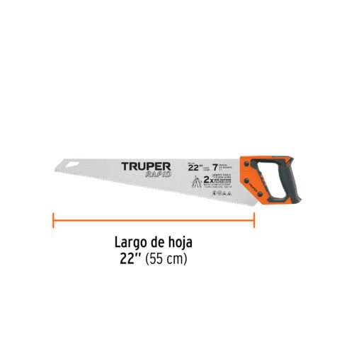 101870 - Serrucho Rapid 22", 7 DPP, mango Comfort grip, Truper