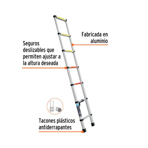 101903 - Escalera telescópica, 7 peldaños, tipo II, capacidad 102kg