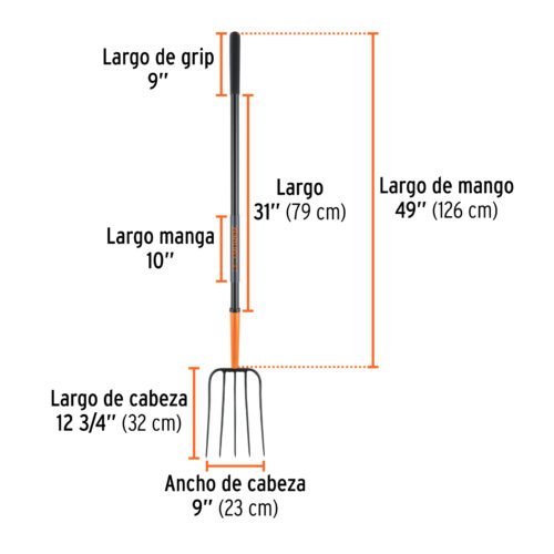 102101 - Bieldo para paja, 5 dientes, mgo largo de acero 48" TRUPER