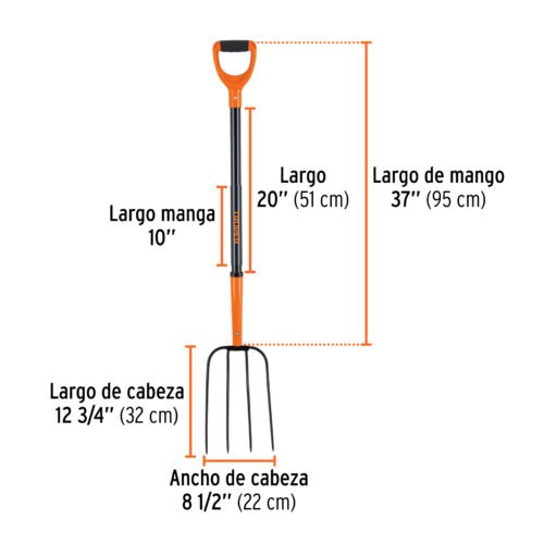 102113 - Bieldo para paja, 4 dientes, mgo de acero 37",puño"Y" TRUPER
