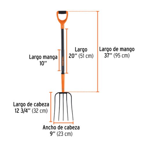 102114.2 102114 - Bieldo para paja, 5 dientes, mgo de acero 37",puño"Y" TRUPER