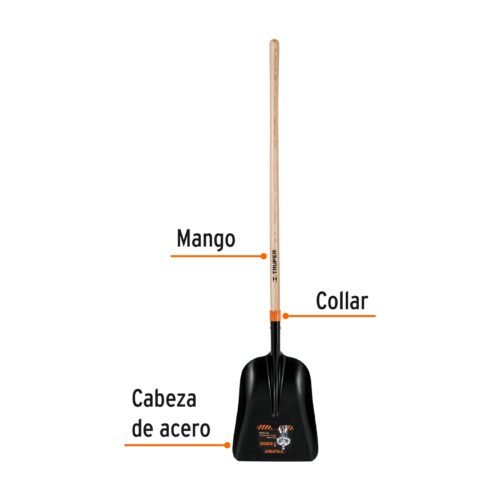 102170 - Pala carbonera chica T-2000 con mango largo de 43", Truper