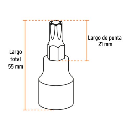 102237 - Juego de 7 dados cuadro 1/2" punta torx, Truper