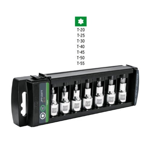 102237 - Juego de 7 dados cuadro 1/2" punta torx, Truper
