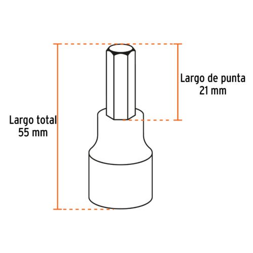 102238 - Juego de 7 dados cuadro 1/2" punta hexagonal mm, Truper