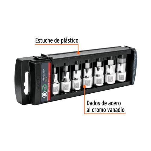 102239 - Juego de 7 dados cuadro 1/2" punta hexagonal std, Truper