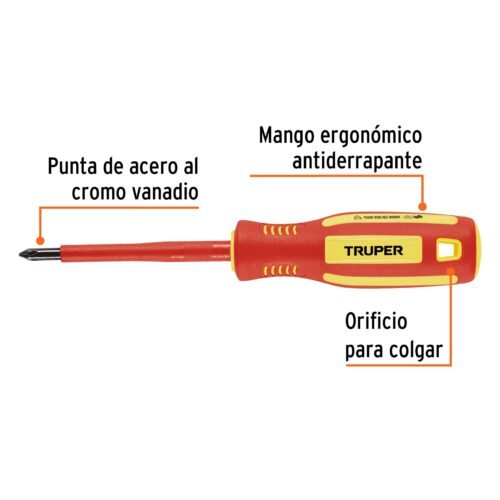 102240.1 102240 - Desarmador dieléctrico de cruz 3/16" x 3", Truper