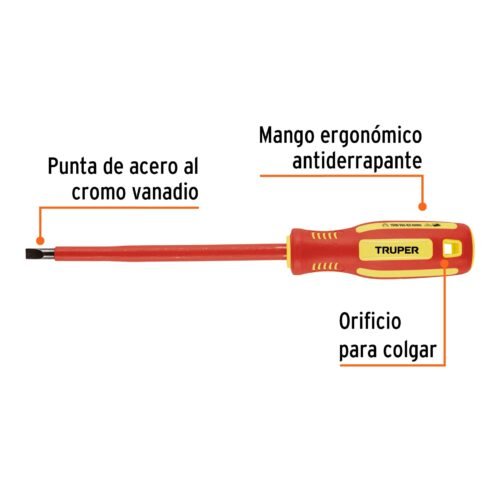 102243 - Desarmador dieléctrico plano 1/4" x 6", Truper