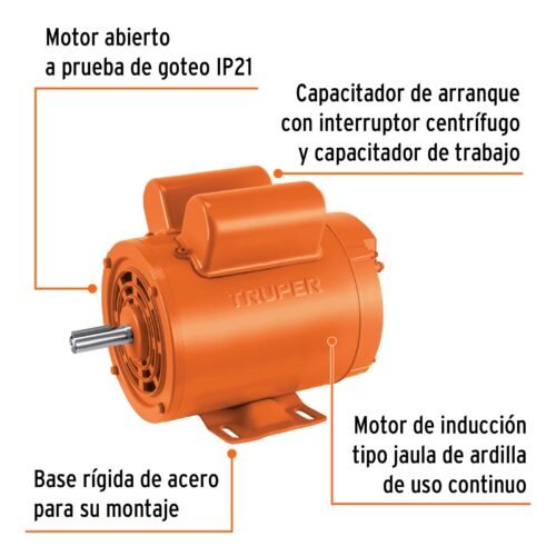 102305 - Motor eléctrico monofásico de 1 HP, baja velocidad, Truper