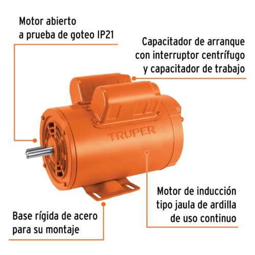 102307 - Motor eléctrico monofásico de 2 HP, baja velocidad, Truper