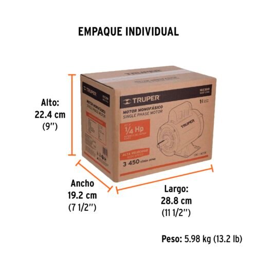 102308 - Motor eléctrico monofásico de 1/4 HP, alta velocidad, Truper