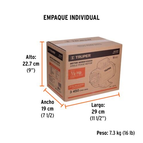102309 - Motor eléctrico monofásico de 1/2 HP, alta velocidad, Truper
