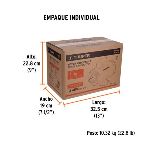 102311.3 102311 - Motor eléctrico monofásico de 1 HP, alta velocidad, Truper