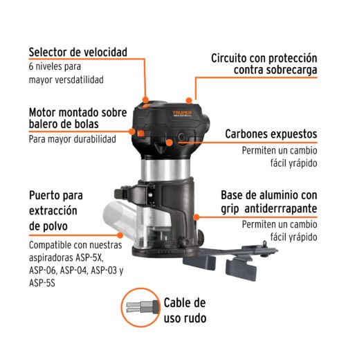102315 - Router (Rebajadora) compacto 710W, 3/4 HP, TRUPER INDUSTRIAL