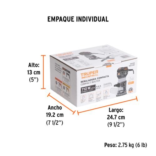 102315 - Router (Rebajadora) compacto 710W, 3/4 HP, TRUPER INDUSTRIAL