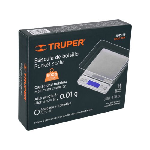 102316 - Báscula electrónica de precisión, de bolsillo, 500 g, Truper