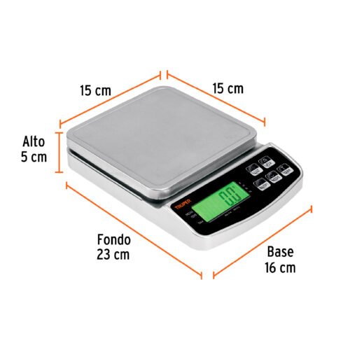 102317 - Báscula electrónica de precisión, recargable, 3 kg, Truper