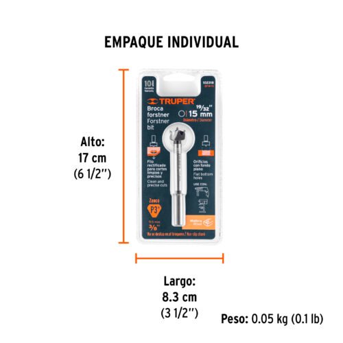 102318.2 102318 - Broca forstner 15 mm para madera, TRUPER