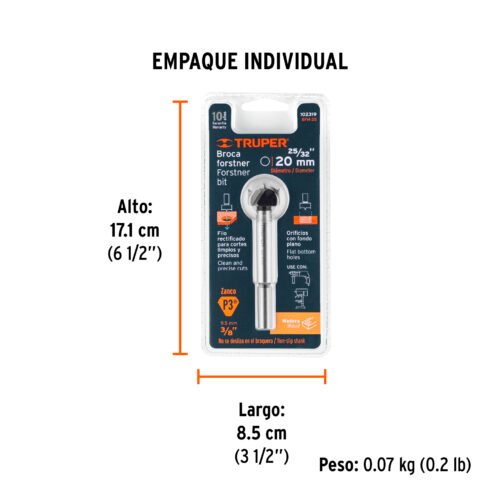 102319.2 102319 - Broca forstner 20 mm para madera, TRUPER