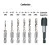 102335 - Juego de 6 brocas HSS con machuelo para metal, Truper