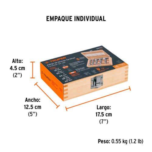 102373 - Juego de 5 brocas forstner para madera, TRUPER