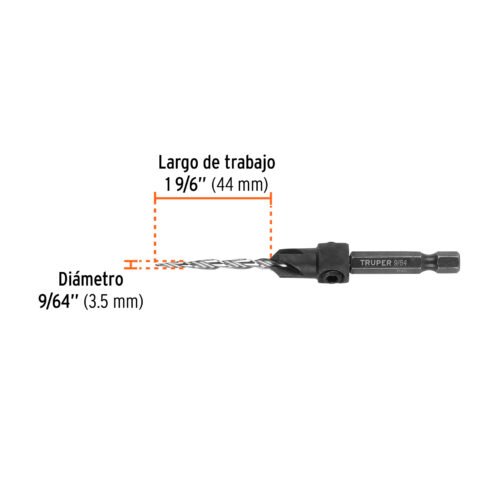 102375 - Broca avellanadora #6 para madera, 9/64", TRUPER