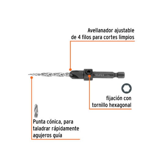 102376.1 102376 - Broca avellanadora #8 para madera, 11/64", TRUPER