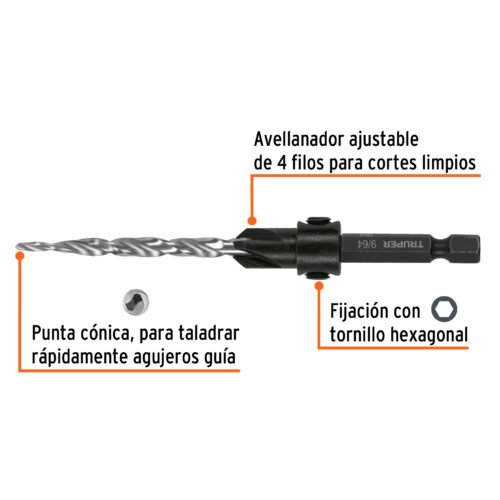 102377.1 102377 - Broca avellanadora #10 para madera, 3/16", TRUPER