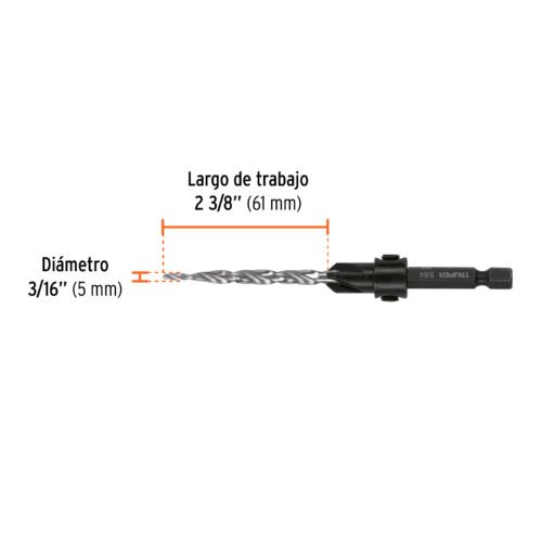 102377.2 102377 - Broca avellanadora #10 para madera, 3/16", TRUPER