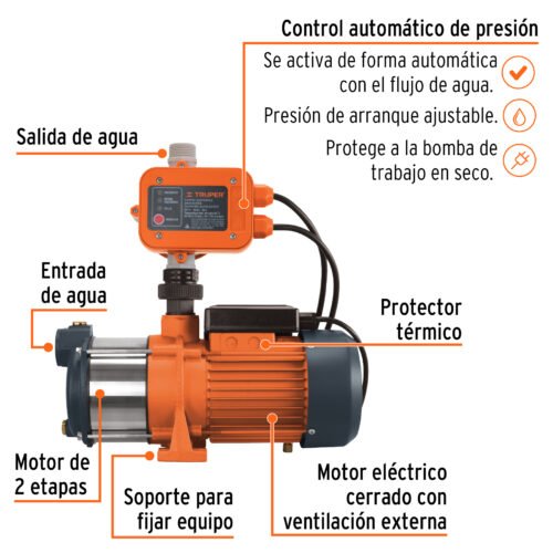 102384 - Bomba presurizadora multietapas 1/2 HP con control, Truper