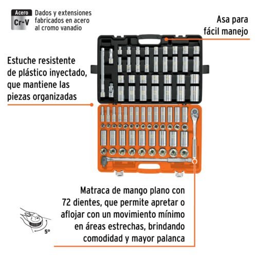 102390 - Juego de 83 herramientas cuadro 1/2" std y mm para mecánico