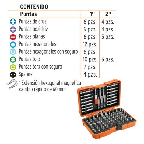 102391 - Juego de puntas mixtas 1" y 2", 80 piezas, Truper Expert