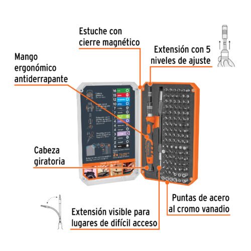 102398 - Desarmador de precisión con 106 puntas intercambiables