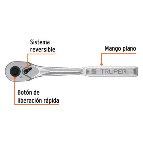 102401 - Matraca liberación rápida 72 dientes, cuadro 1/2", Truper